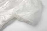 Plus Size White A Line Dress - Puff Sleeve Details