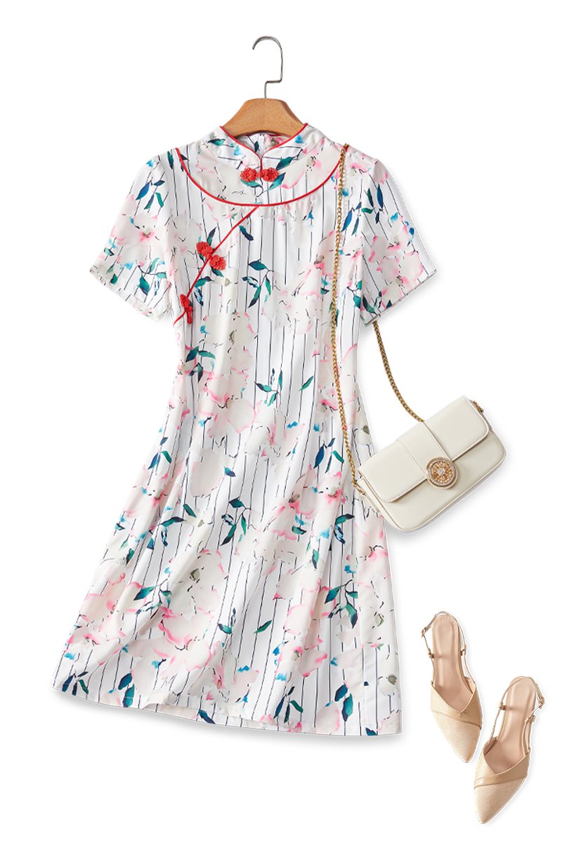 Plus Size White Floral Cheongsam