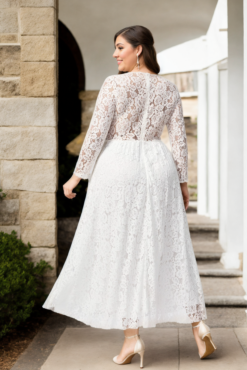 Cailin Plus Size White Lace Long Sleeve Maxi Dress Hello Curve Cailin Plus Size White Lace Long Sleeve Maxi Dress Hello Curve