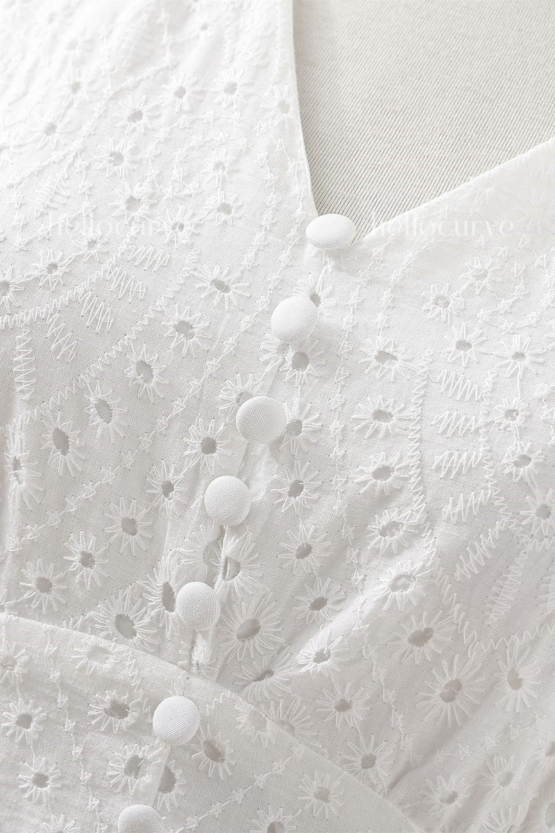 Lena Plus Size White Eyelet Lace Short Sleeve Dress