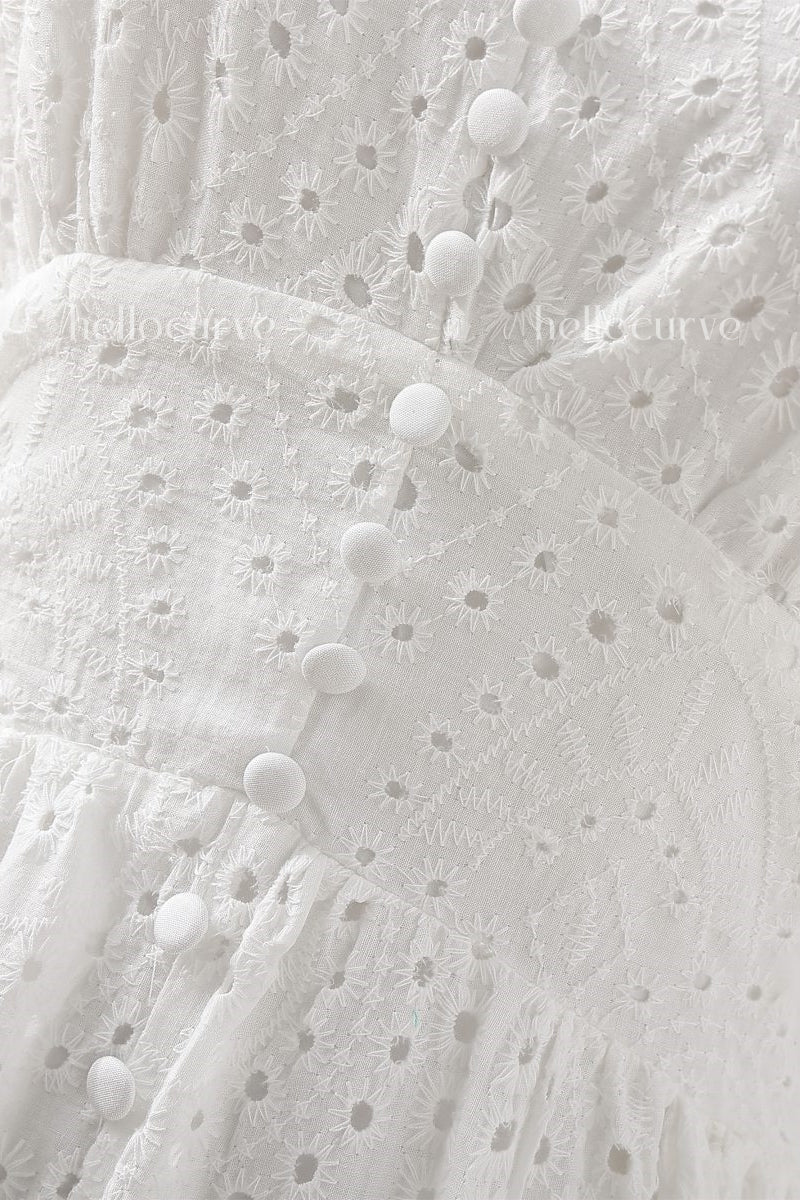Lena Plus Size White Eyelet Lace Short Sleeve Dress
