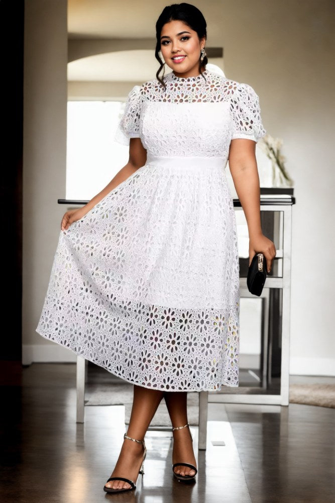 Plus Size White Lace Cocktail Dress