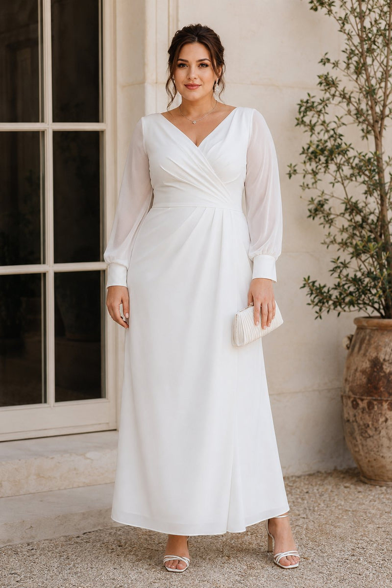 Plus Size White Maxi Dress with Sleeves– Hello Curve