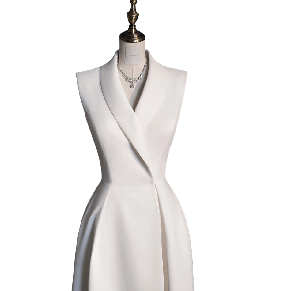 Plus Size White Semi Formal Tuxedo Dress