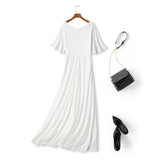 Plus Size White Short Sleeve Maxi Dress - Back View