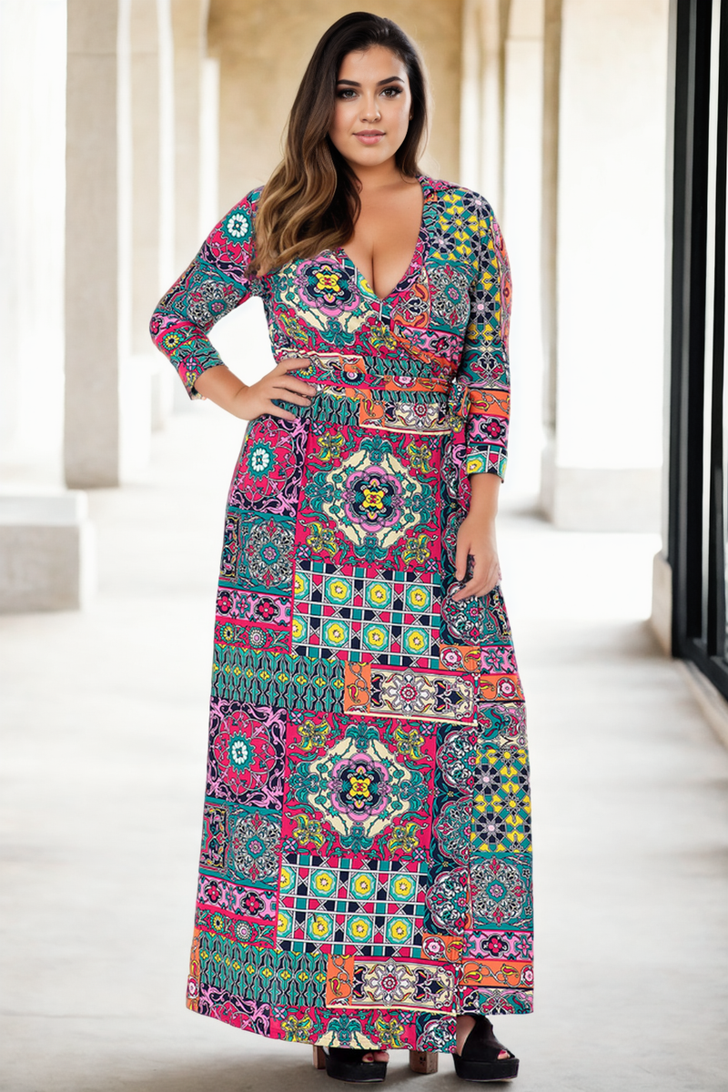 Myka Plus Size Boho Wrap Maxi Dress– Hello Curve