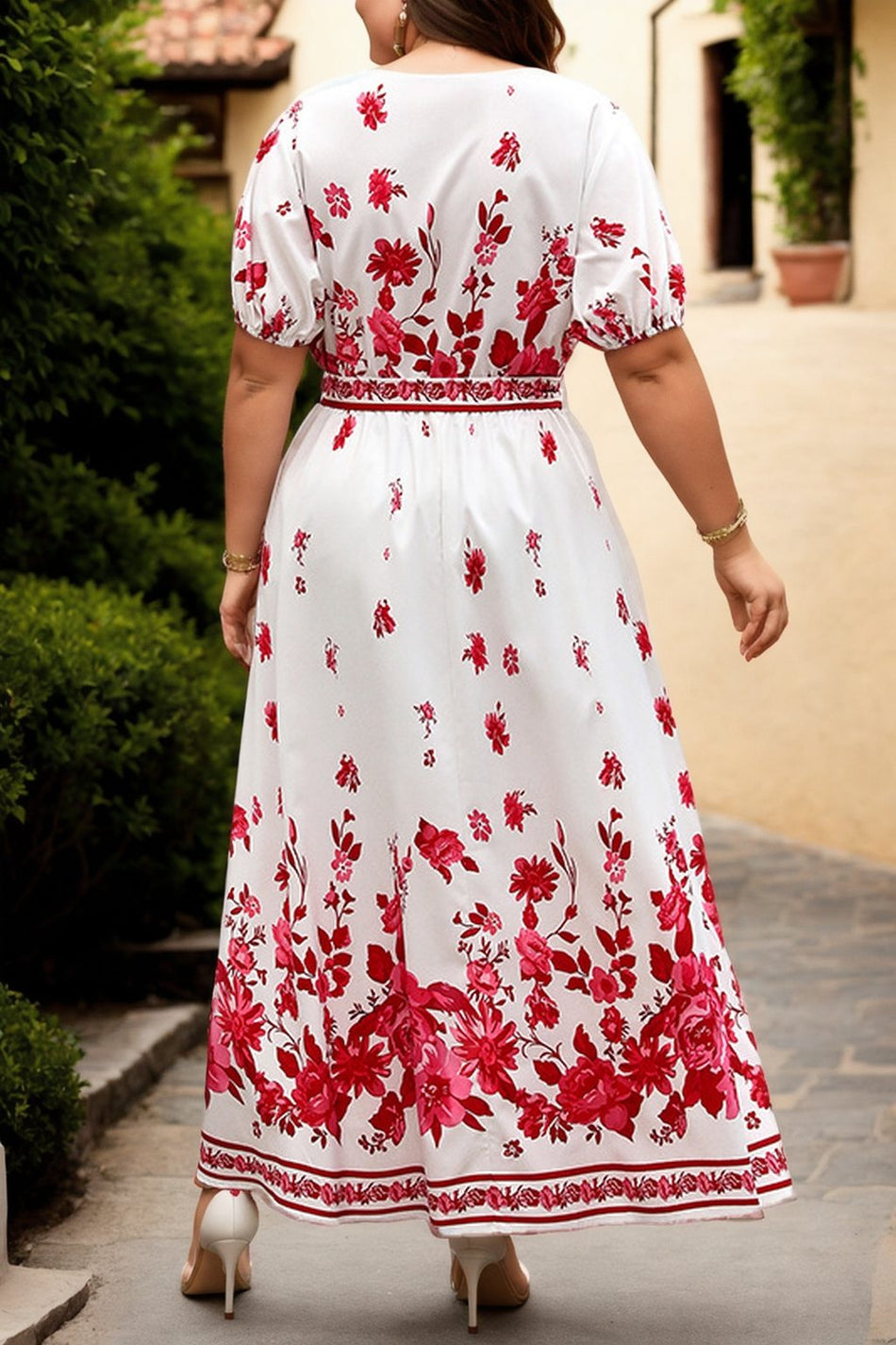 Plus Size Boho Floral Maxi Dress - back view