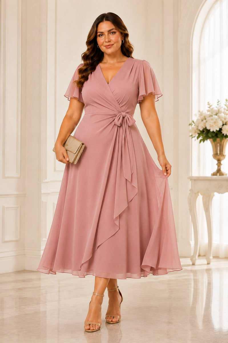 pastel wedding guest dress with sleeves Plus Size Midi Short Pink / 30 neck midi dress Elegant Tight Long Dresses Ballgown Size:Red