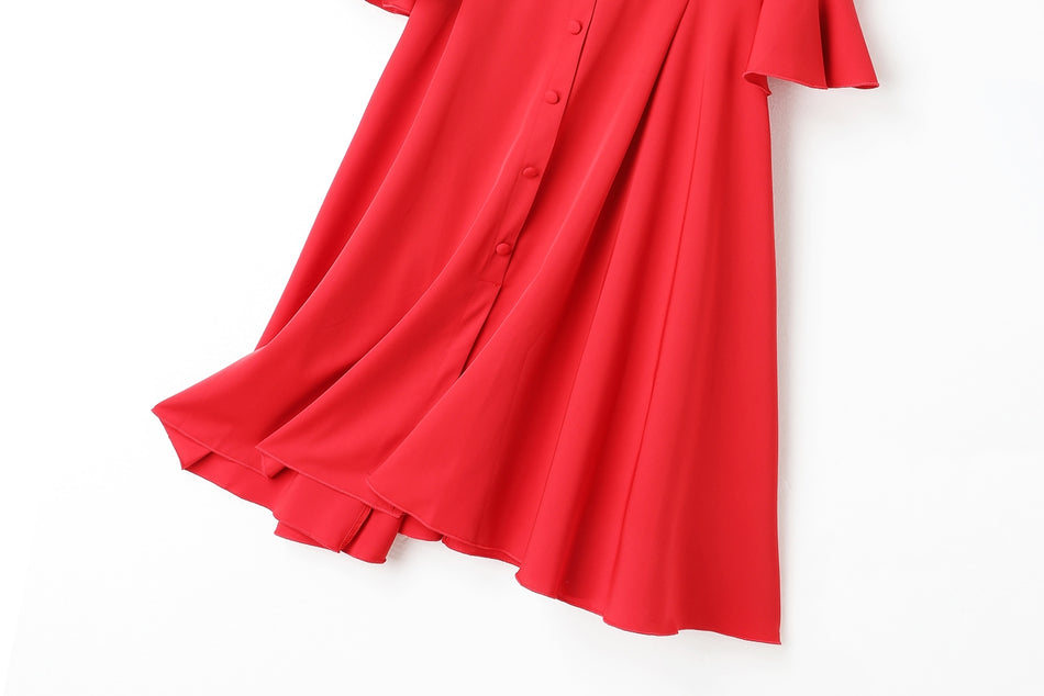 Colene Plus Size Off Shoulder Bell Sleeves Buttons Swing Mid Sleeve Dress