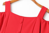 Colene Plus Size Off Shoulder Bell Sleeves Buttons Swing Mid Sleeve Dress
