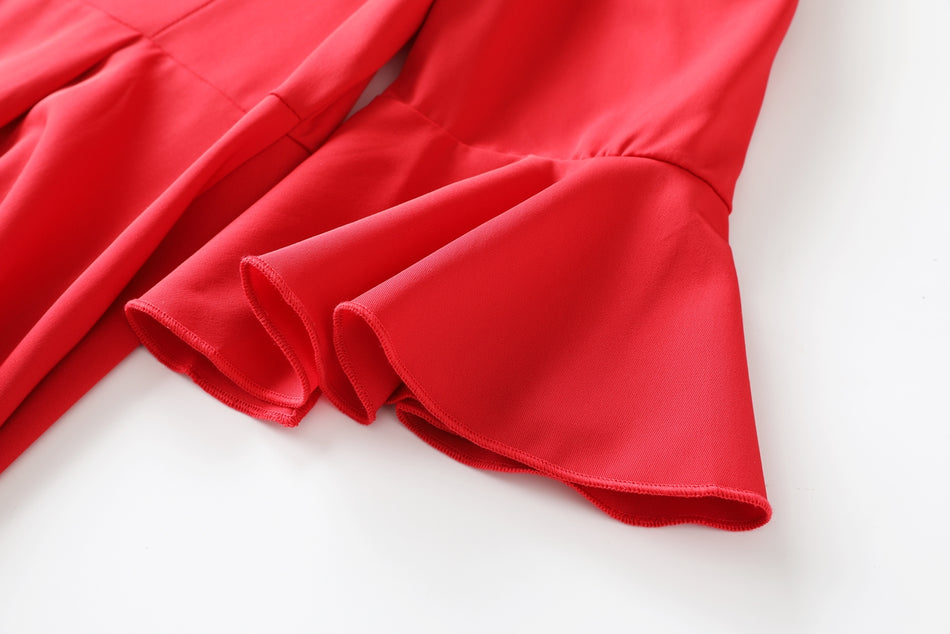 Colene Plus Size Off Shoulder Bell Sleeves Buttons Swing Mid Sleeve Dress