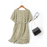 Caitlyn Plus Size Square Sweetheart Neck Polka Dots Waist Tie Mermaid Short Sleeve Dress