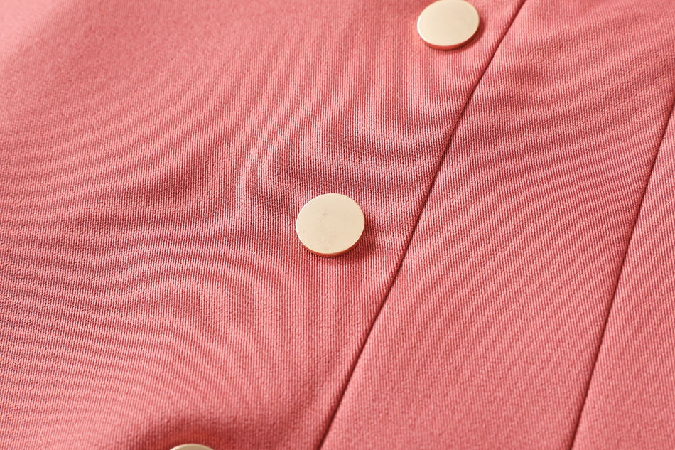 Adelynn Pleat Double Breast Buttons Plus Size Mini Skirt (Pink, Black)
