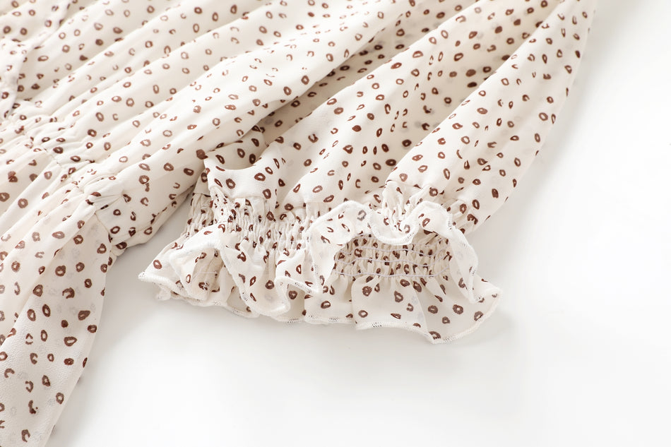 Amelia Polka Dots Printed V Neck Tier Chiffon Plus Size Short Sleeve Midi Dress