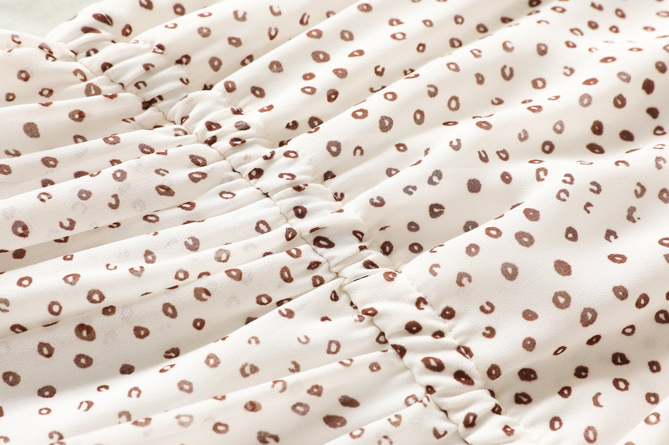 Amelia Polka Dots Printed V Neck Tier Chiffon Plus Size Short Sleeve Midi Dress