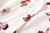 Ella Plus Size White Floral Print V Neck Button Down Short Sleeve Midi Dress