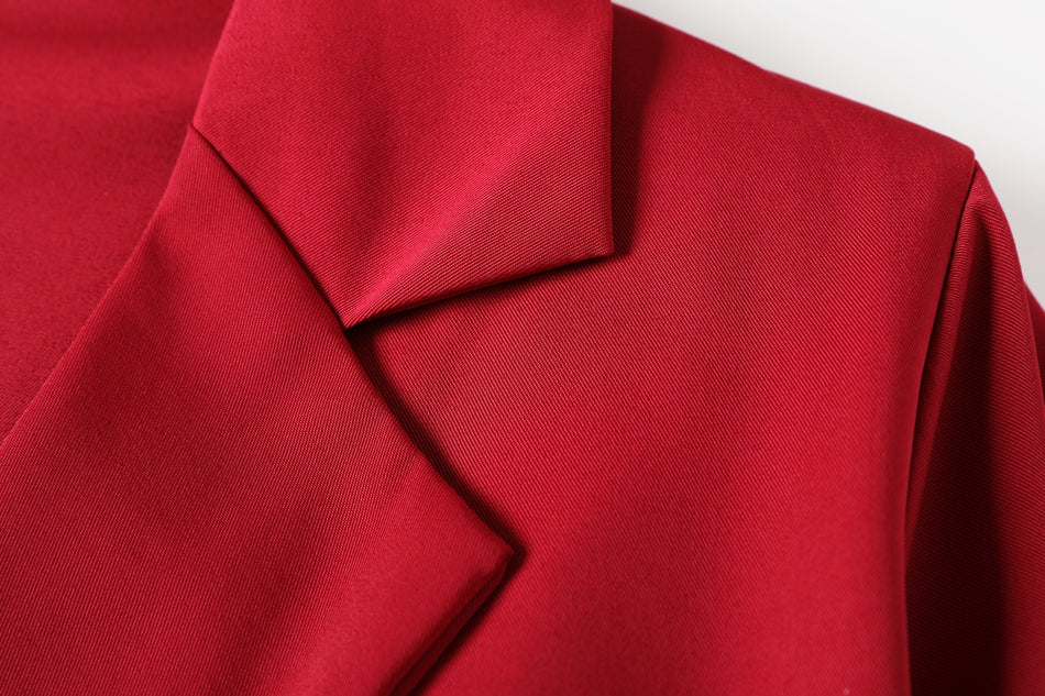 Hadley Plus Size Blazer Collar Double Breast Swing Short Sleeve Shirt Dress (Red, Black)