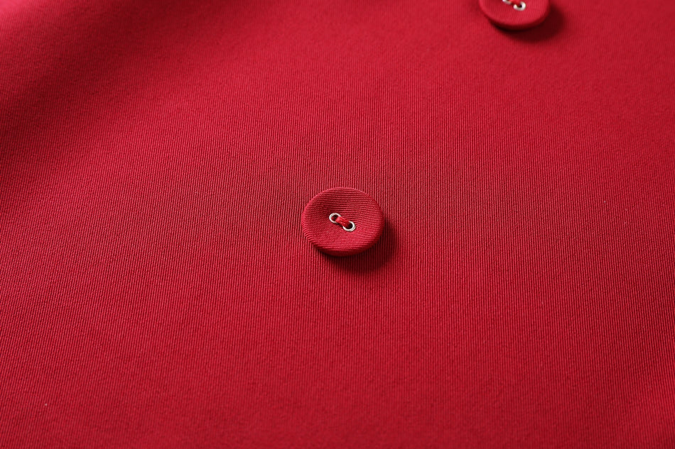 Hadley Plus Size Blazer Collar Double Breast Swing Short Sleeve Shirt Dress (Red, Black)