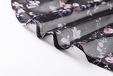 Gina Plus Size Floral Print Chiffon Cheongsam Qipao Mid Sleeve Dress (Black)