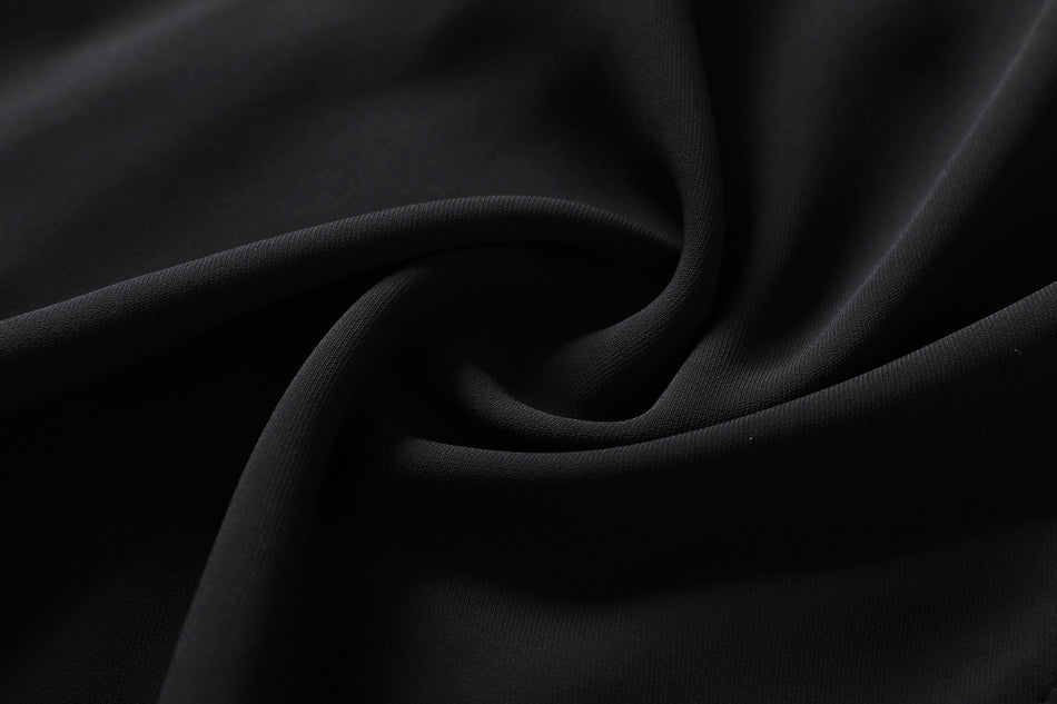 Harper Plus Size V Neck Buttons Ribbon Sleeve Black Short Sleeve Midi Dress