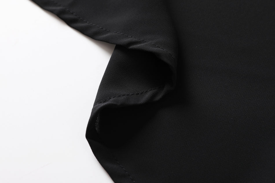 Harper Plus Size V Neck Buttons Ribbon Sleeve Black Short Sleeve Midi Dress