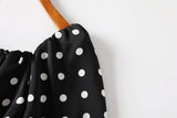 (2 Way Wear!) Hope Plus Size Polka Dots Colour Block Swing Off Shoulder Long Sleeve Dress (Black)