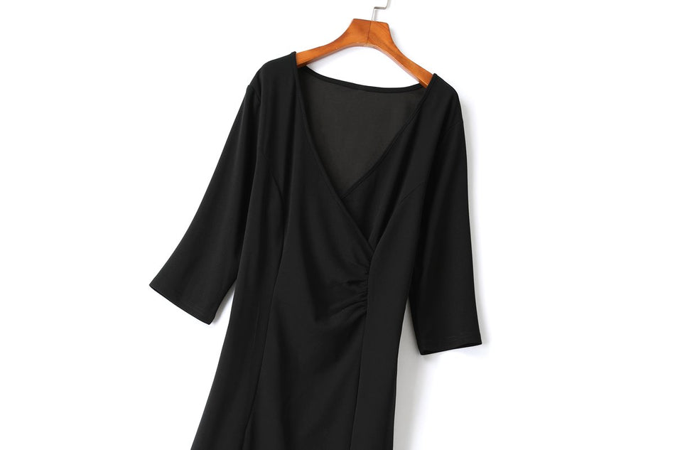 Dawn Plus Size Black Wrap 3/4 Sleeve Dress