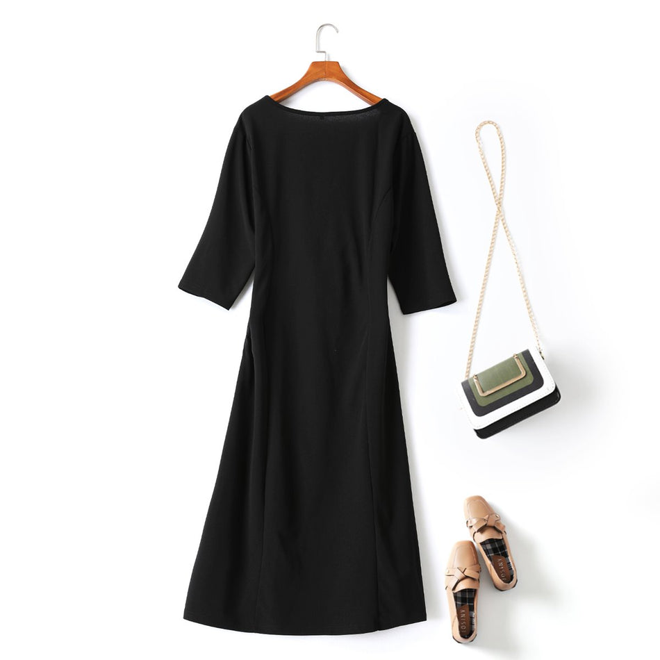 Dawn Plus Size Black Wrap 3/4 Sleeve Dress
