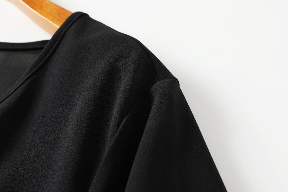 Dawn Plus Size Black Wrap 3/4 Sleeve Dress