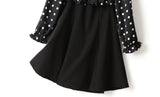 (2 Way Wear!) Hope Plus Size Polka Dots Colour Block Swing Off Shoulder Long Sleeve Dress (Black)