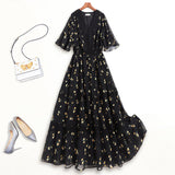 Plus Size Black Floral Chiffon Midi Dress