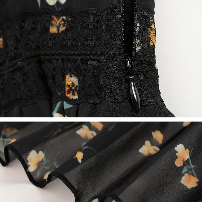 Plus Size Black Floral Chiffon Midi Dress