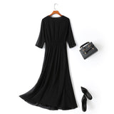 Gracelynne Plus Size Black Chiffon 3/4 Sleeve Dress
