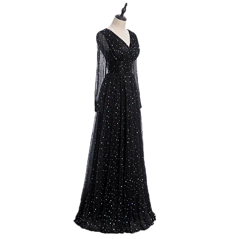 Plus Size Black Wrap Evening Dress