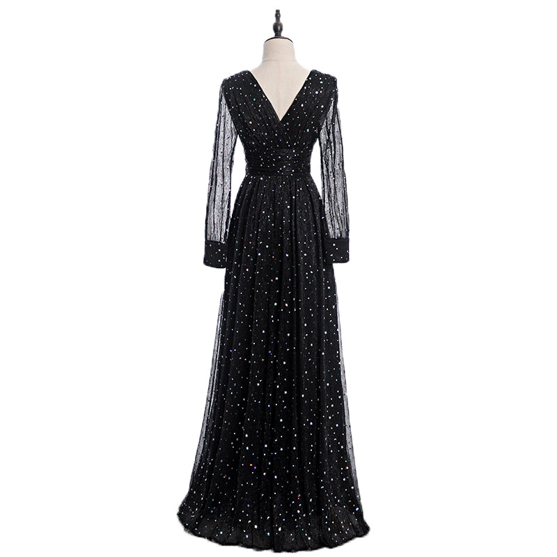 Plus Size Black Wrap Evening Dress