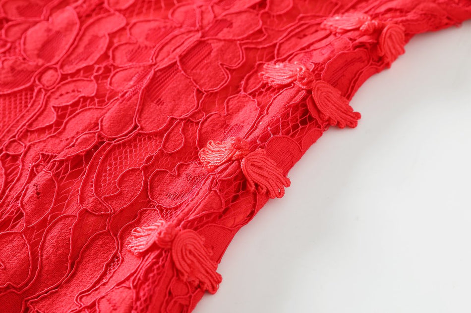 Qiana Plus Size Red Lace Cheongsam Dress