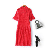 Qiana Plus Size Red Lace Cheongsam Dress