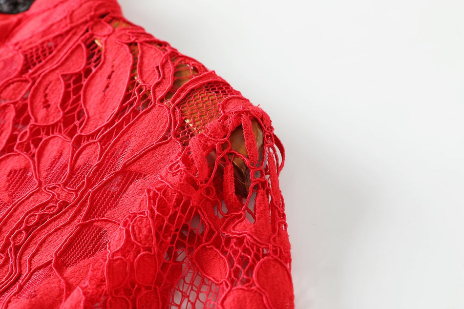 Qiana Plus Size Red Lace Cheongsam Dress