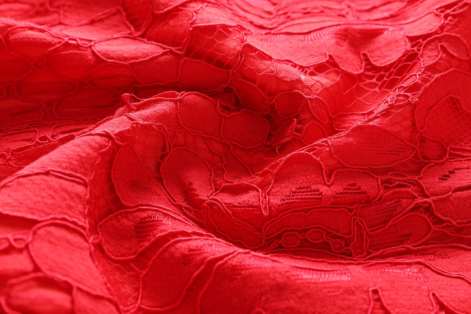 Qiana Plus Size Red Lace Cheongsam Dress