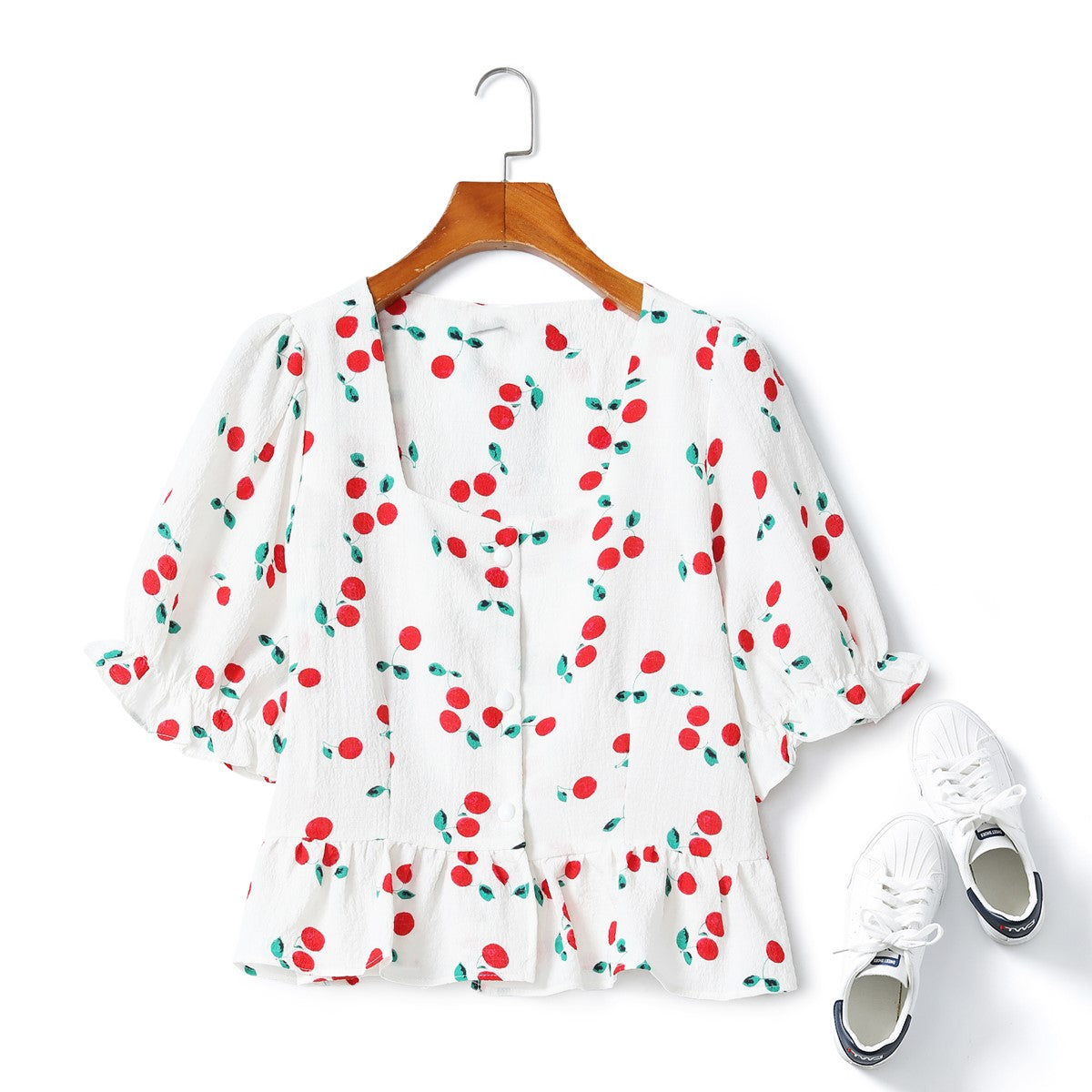 Kayla Plus Size Cherry Square Neck Blouse– Hello Curve