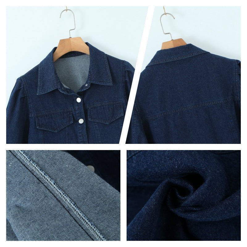 Plus Size Puff Sleeve Crop Denim Jacket