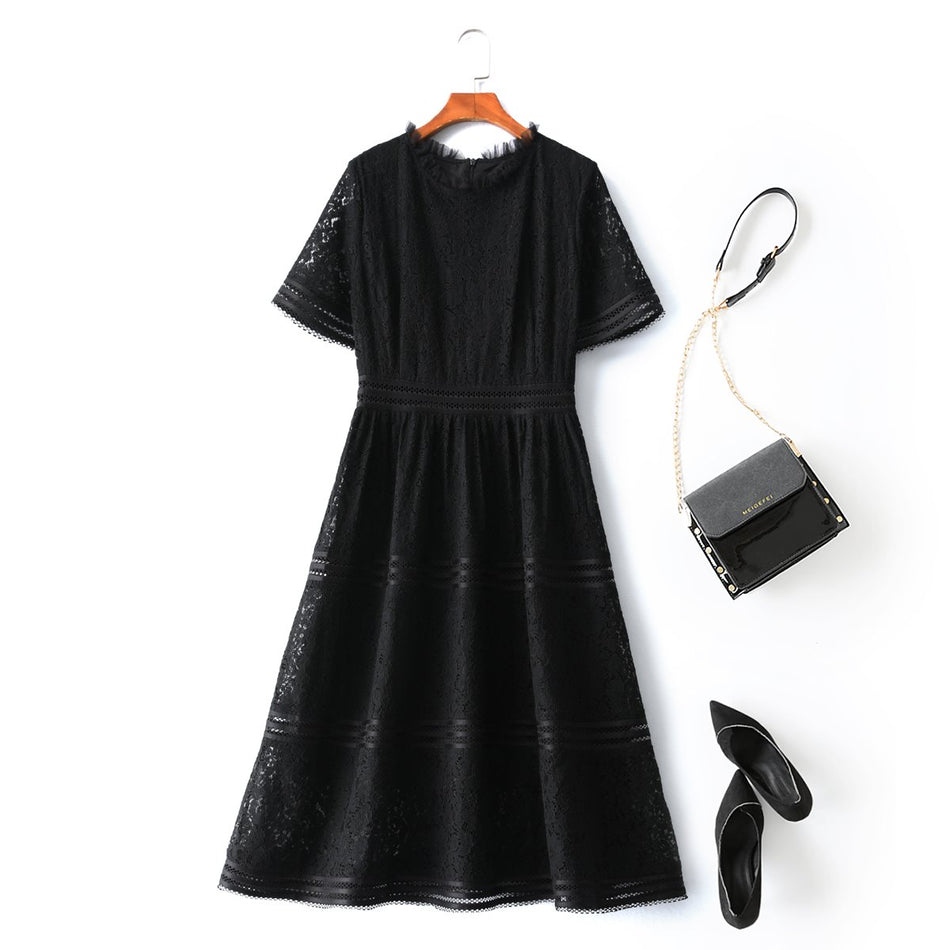 Plus Size Black Lace Formal Midi Dress