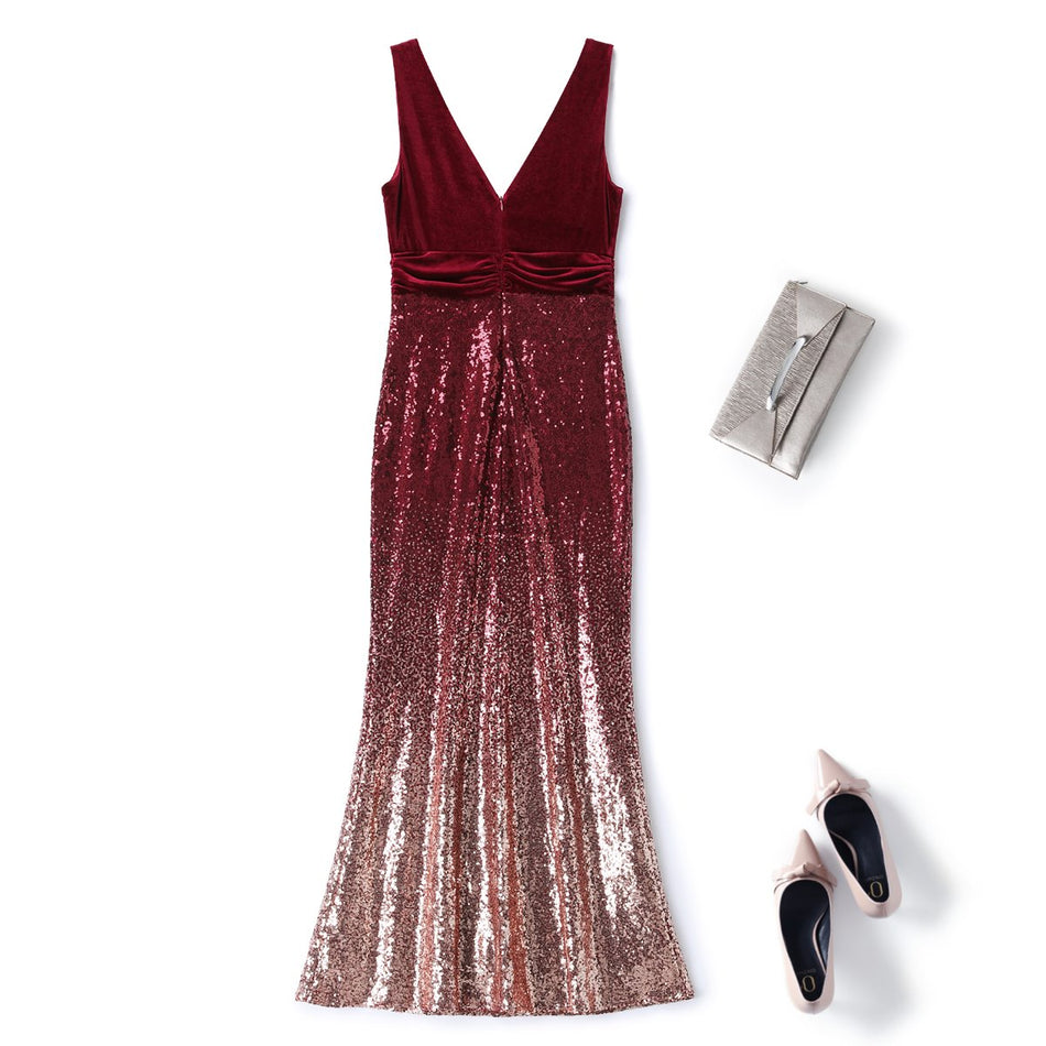 Waiva Plus Size Sequins Evening Gown