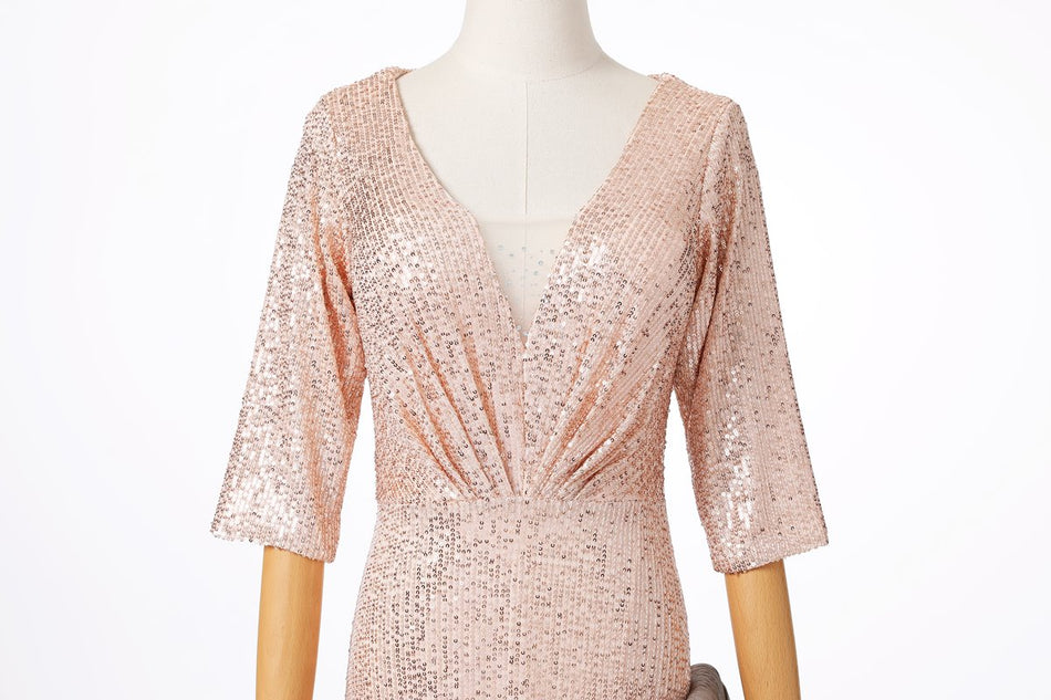 Arya Plus Size Gold Sequin Evening Dress