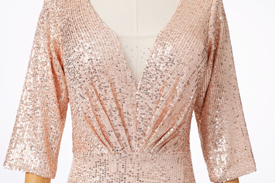 Arya Plus Size Gold Sequin Evening Dress