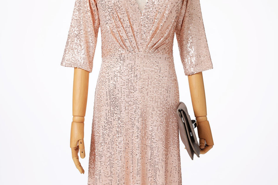 Arya Plus Size Gold Sequin Evening Dress