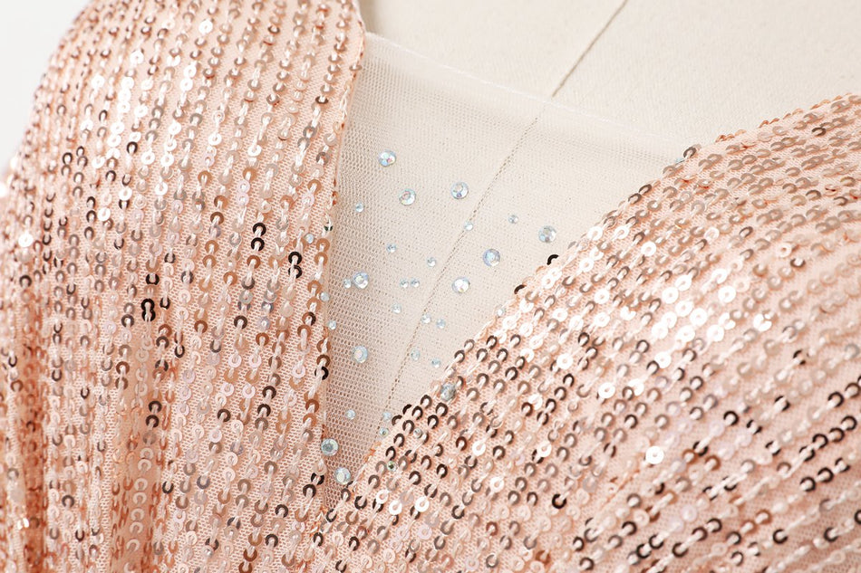 Arya Plus Size Gold Sequin Evening Dress