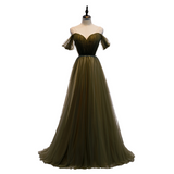 Plus Size Green Off Shoulder Evening Dress