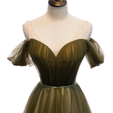Plus Size Green Off Shoulder Evening Dress