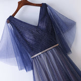 Plus Size Navy Short Sleeve Gown - Front Close Up